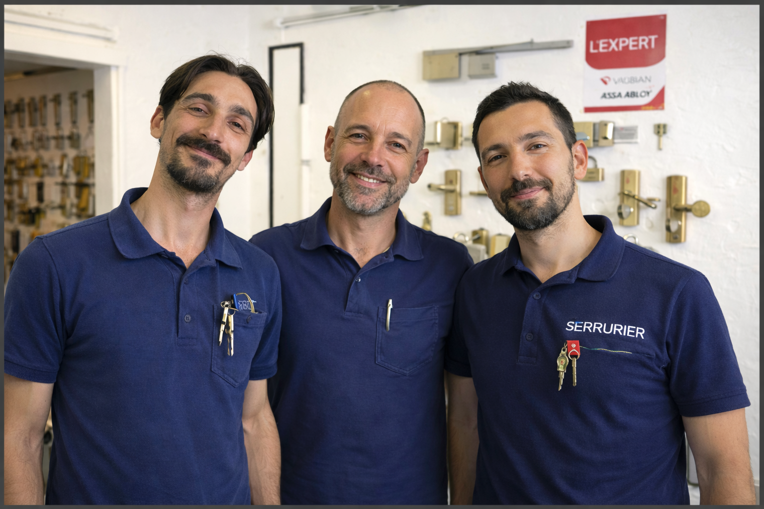 Équipe de techniciens serrurier artisan Jean dans la boutique
